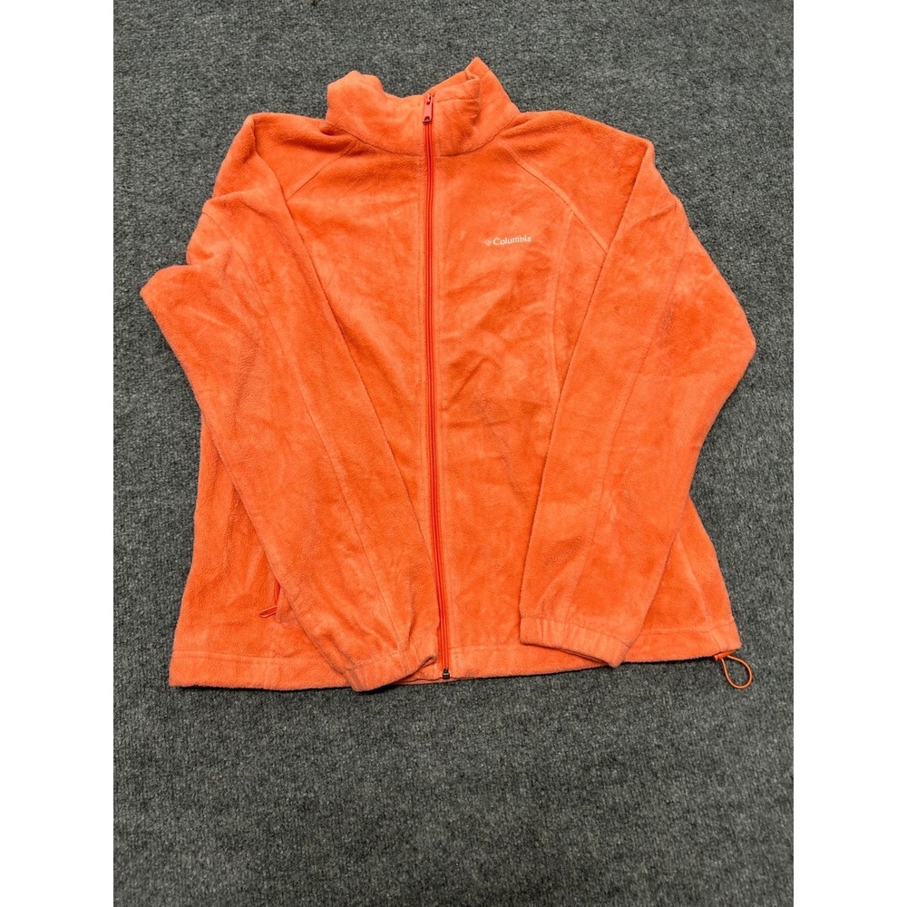 Columbia Fleece Jacket Womens Size XL Orange Full Zip Soft Warm Outdoor Layer